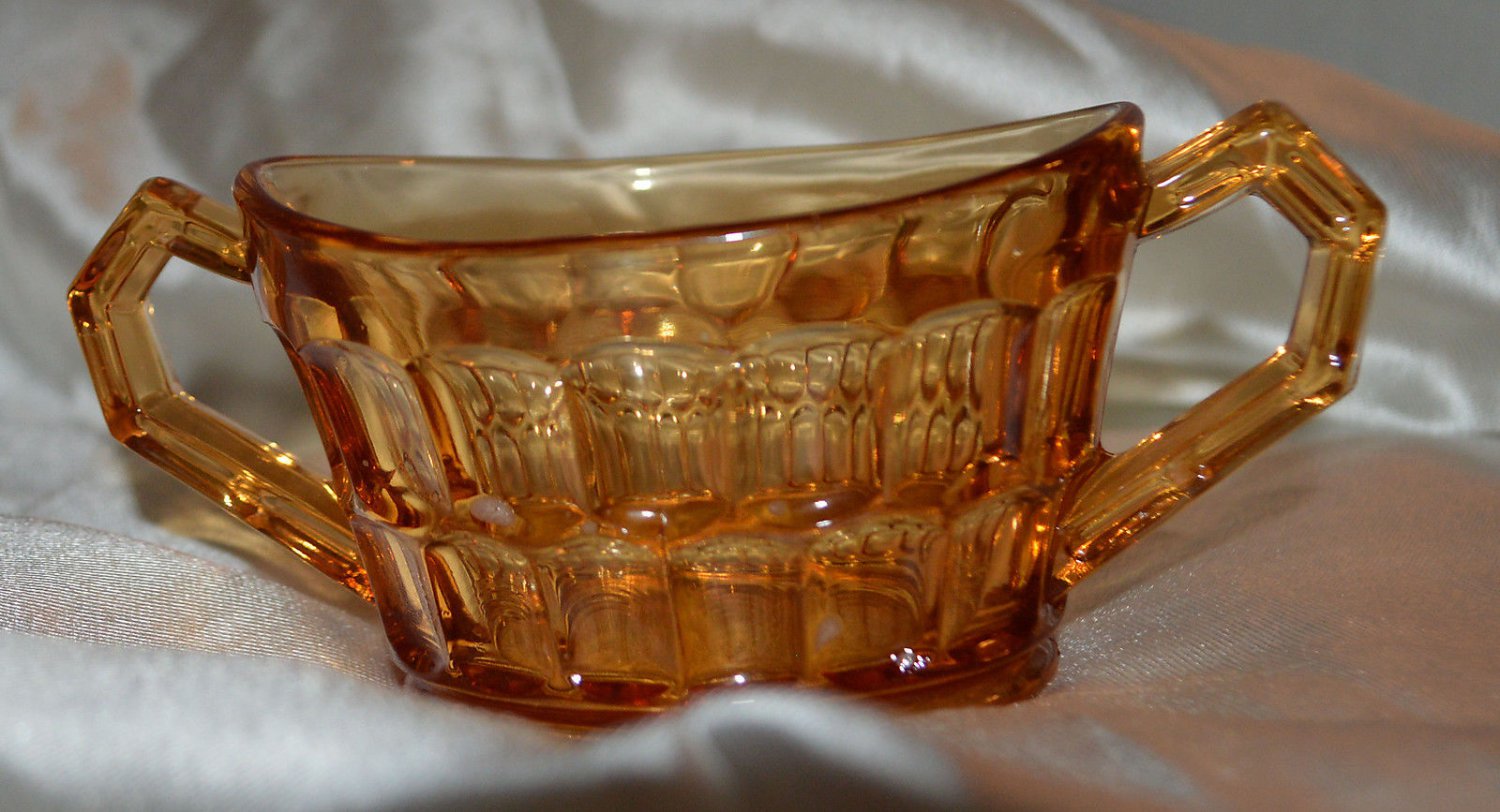 Indiana Amber Glass Thumb Print Design Sugar, Butter or Condiment Bowl