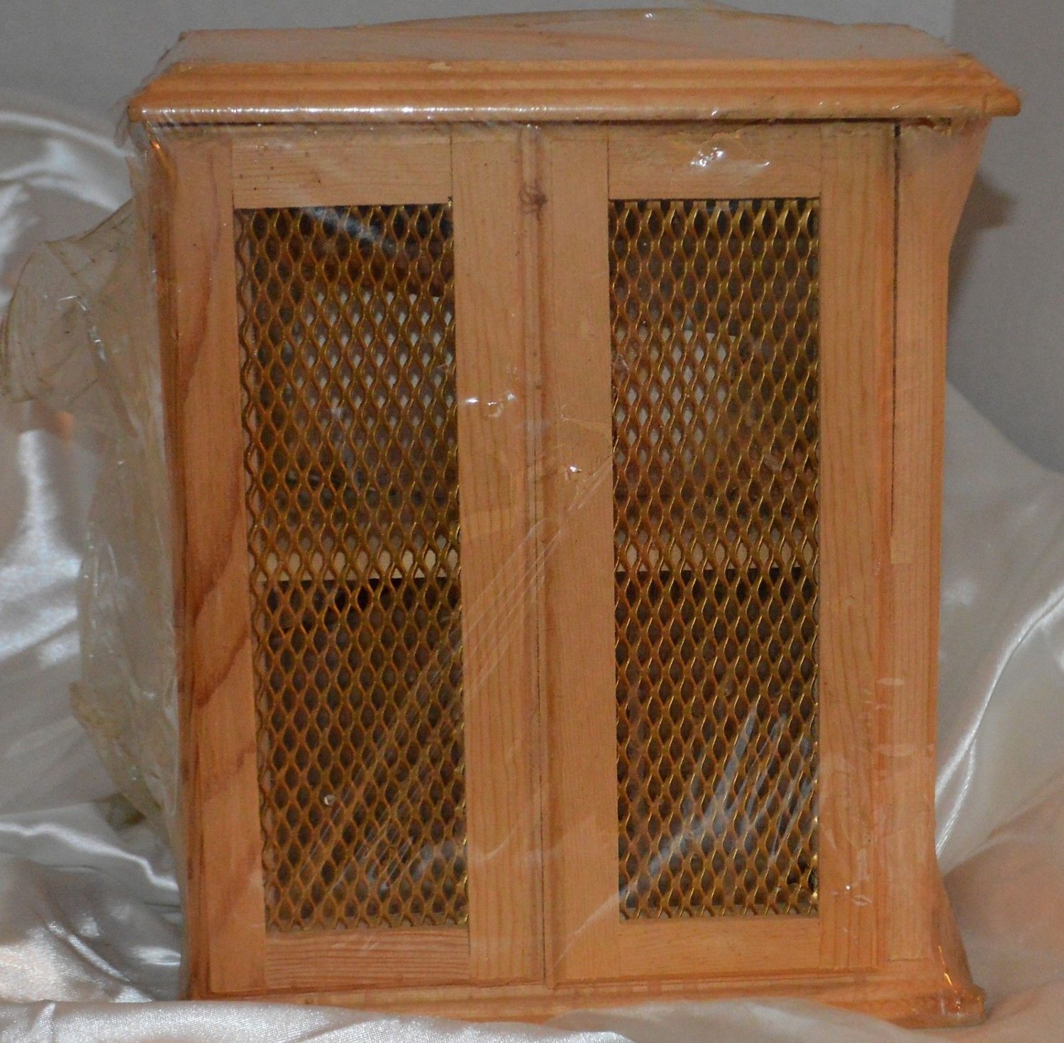 Miniature Unfinished Handcrafted Wood Cabinet Wire Mesh Doors