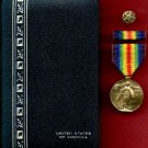 WWI Victory medal with ribbon bar and discharge pin cased set