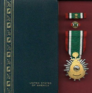 Saudi Desert Storm medal in case with ribbon bar and pin