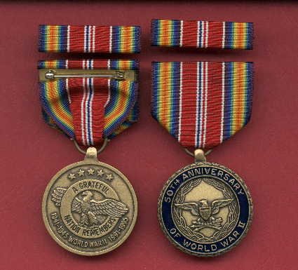 WWII 50TH ANNIVERSARY COMMEMORATIVE MEDAL WITH RIBBON BAR