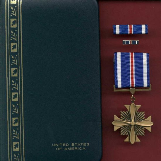 US Distinguished Flying Cross medal in case with ribbon bar and lapel pin