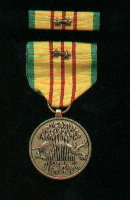 Vietnam Service medal with two bronze star devices on medal and ribbon bar