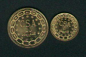 CSA Confederate $5 and $20 gold coins dated 1861