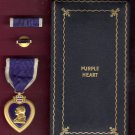 WWII Purple Heart medal in case with ribbon bar and lapel pin Serial Numbered