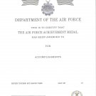 Genuine USAF Air Force Achievement medal certificate