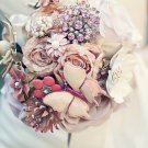 Brooch Bouquet Romantic Silk Flowers & Enamel Brooches - Made to Order