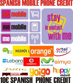 10&acirc;�&not; MAS MOVIL SPANISH MOBILE PHONE TOP UP FOR SPAIN