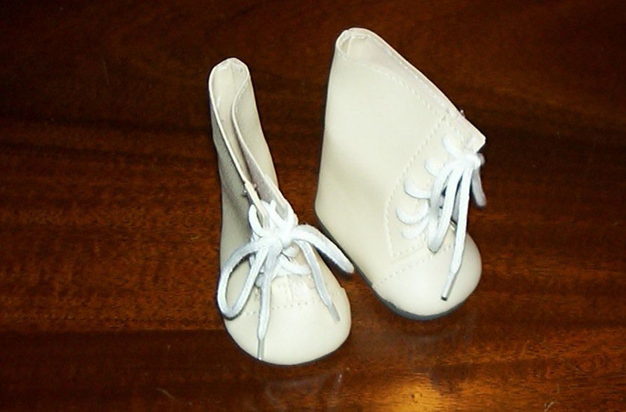 Pair of Monique Lace Up Light Cream Doll Boots Tan Soles SZ 65mm Style 796 DL089 