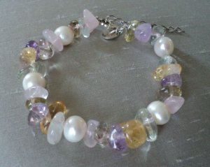 Semi-Precious Gemstone & Freshwater Pearl Bracelet