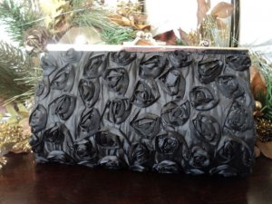 Rosette Evening Clutch With Detachable Silver Chain Strap