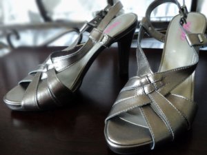 Strappy Slingback Metallic Pewter Sandals