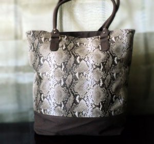 Snake Print Tote With Canvas Trim