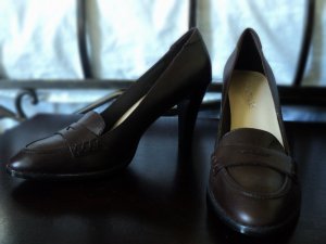 Brown Leather Loafer Pumps