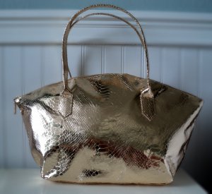 Gold Embossed Snake Print Handbag
