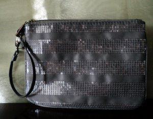 Pewter Satin Sequin Wristlet Clutch
