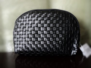 Faux Leather Woven Cosmetic Bag