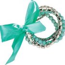 Aqua & White Bead & Rhinestone Bracelet Set of 5