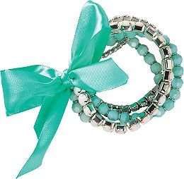 Aqua & White Bead & Rhinestone Bracelet Set of 5