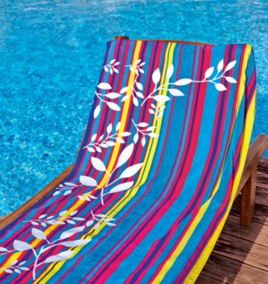 Bright Stripe Floral Accent Beach Towel