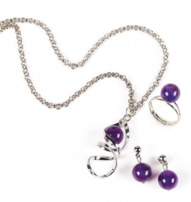 3 Piece Amethyst  Necklace & Earrings Jewelry Set
