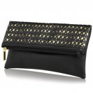 Black Lasercut Gold Accent Foldover Clutch Black Lasercut Gold Accent Foldover Clutch