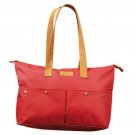 Red Canvas Faux Leather Accent Tote