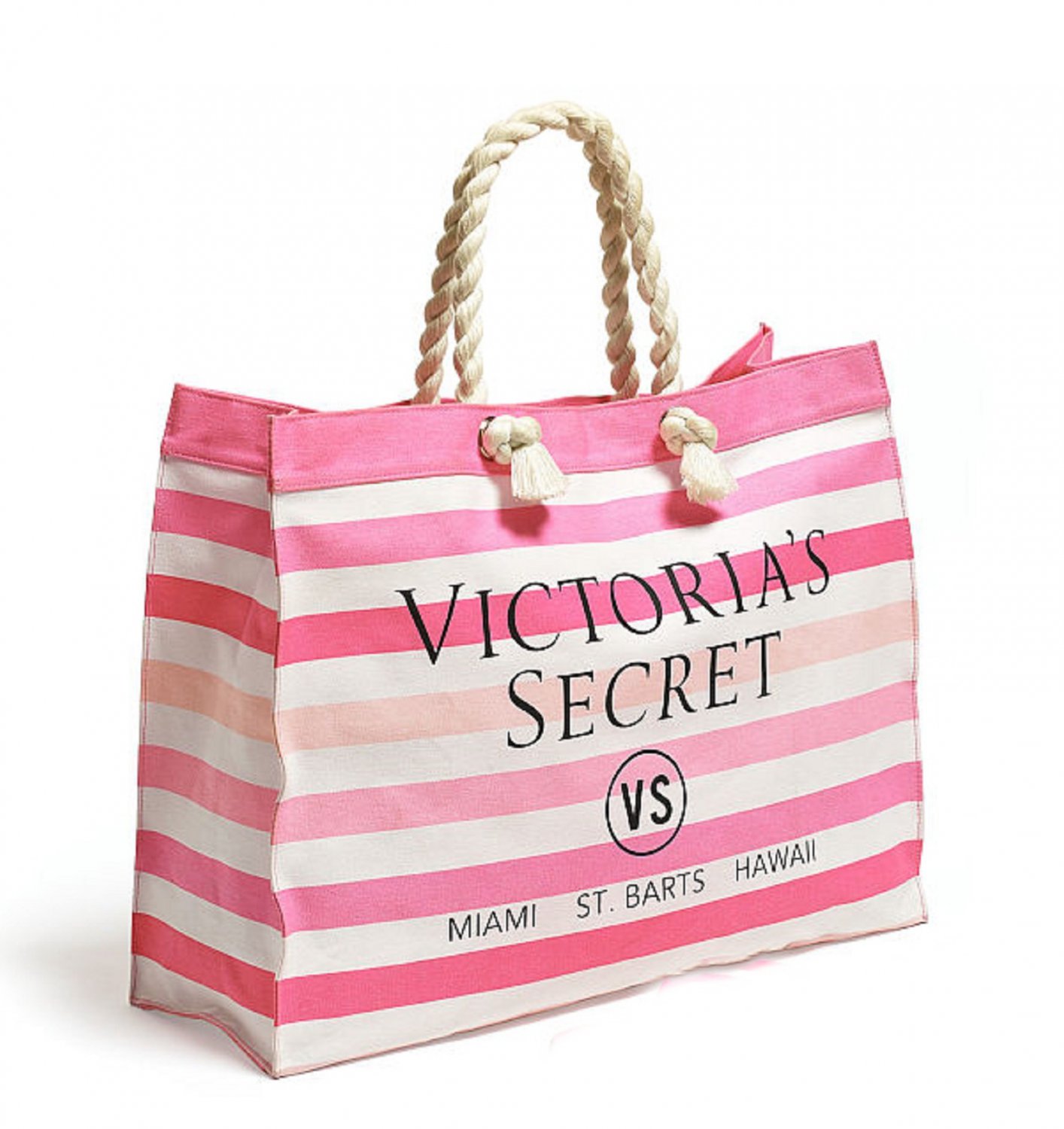 Victoria's Secret Pink & White Striped Canvas Tote