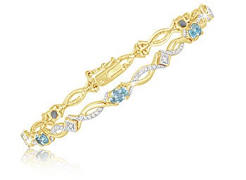 Blue Topaz Genuine Diamond Accent Bracelet Gold-Plated Sterling Silver