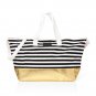 Victoria's Secret Weekender Tote Black White Stripe With Gold Accent