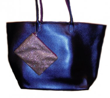 Bath & Body Works Navy Tote With Glitter Accessory Pouch