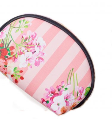 Pink Floral Stripe Cosmetic Bag