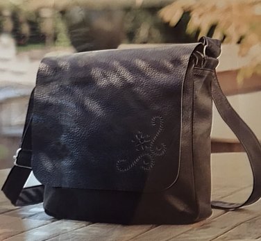 Embossed Faux Leather Crossbody Bag Black
