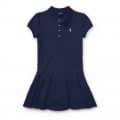 Ralph Lauren Girls Pleated Cotton Polo Dress Navy
