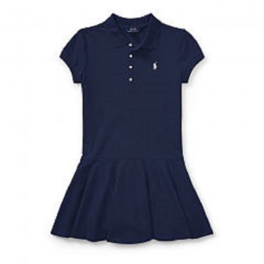 Ralph Lauren Girls Pleated Cotton Polo Dress Navy