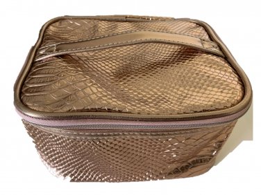 Makeup Train Case Metallic Faux Croc Rosegold