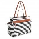 Faux Leather Accent Striped Weekender Tote