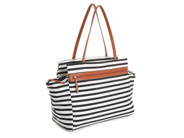 Faux Leather Accent Striped Weekender Tote