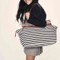 Faux Leather Accent Striped Weekender Tote