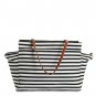 Faux Leather Accent Striped Weekender Tote