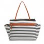 Faux Leather Accent Striped Weekender Tote