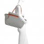 Faux Leather Accent Striped Weekender Tote