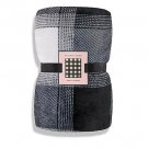 Victoria's Secret Crushed Velvet Black & White Plaid Throw Blanket