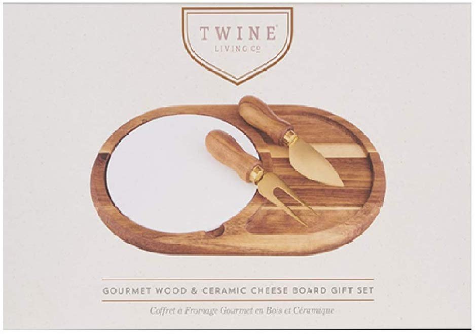 Twine Living Co. Gourmet Wood & Ceramic Cheese Board Gift Set