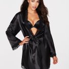 Frederick’s of Hollywood Julietta Black Satin and Lace Robe