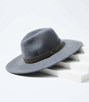 Women's Fedora With Faux Leather Band Gray