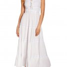 Women's Grommet Lace-up Sleeveless Midi Dress White