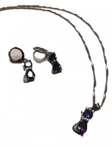 Kitty Kat Cat Necklace and Earrings Set