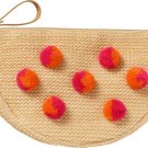 Woven Straw Pom Pom Makeup Bag