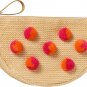 Woven Straw Pom Pom Makeup Bag